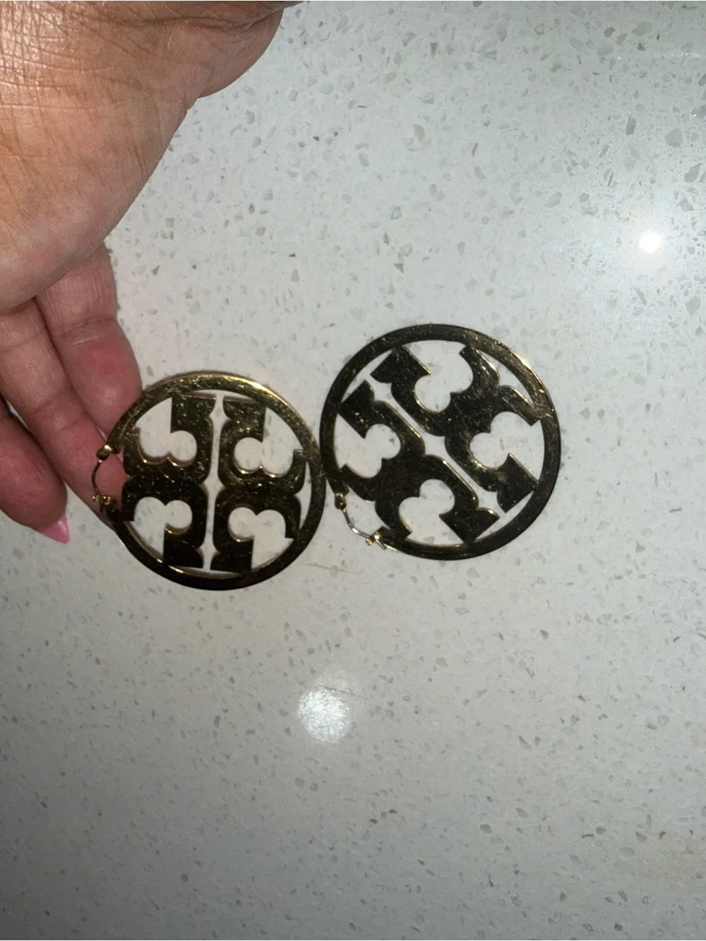 Tory Burch Gold Logo Disc Drop Earrings